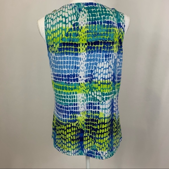 Michael Kors Twist Front Blue Green Pattern Top Size Large - Picture 5 of 7